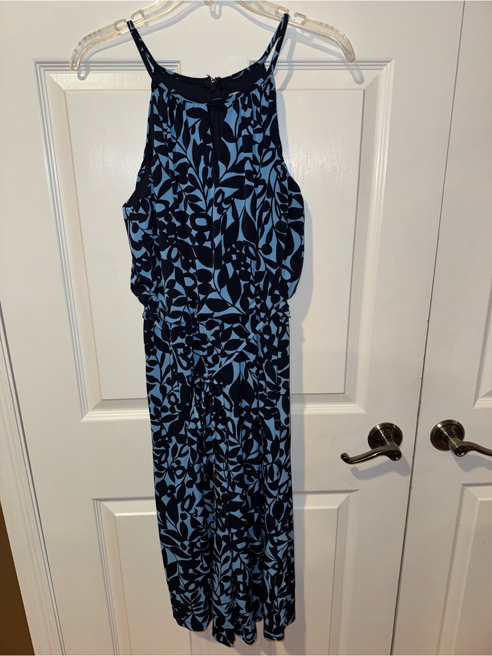London Times Navy and Light Blue Floral Jumpsuit